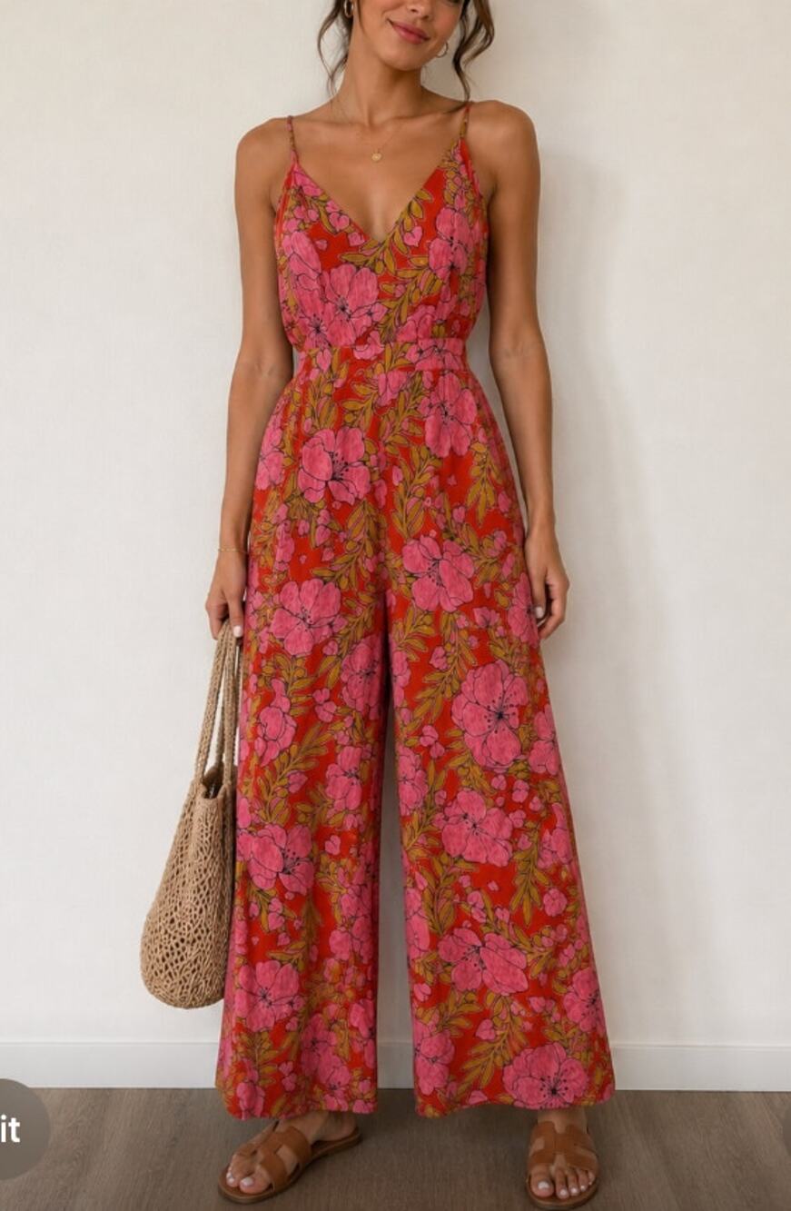 Dee Elly Floral Romper - Vibrant Pink & Orange - Medium